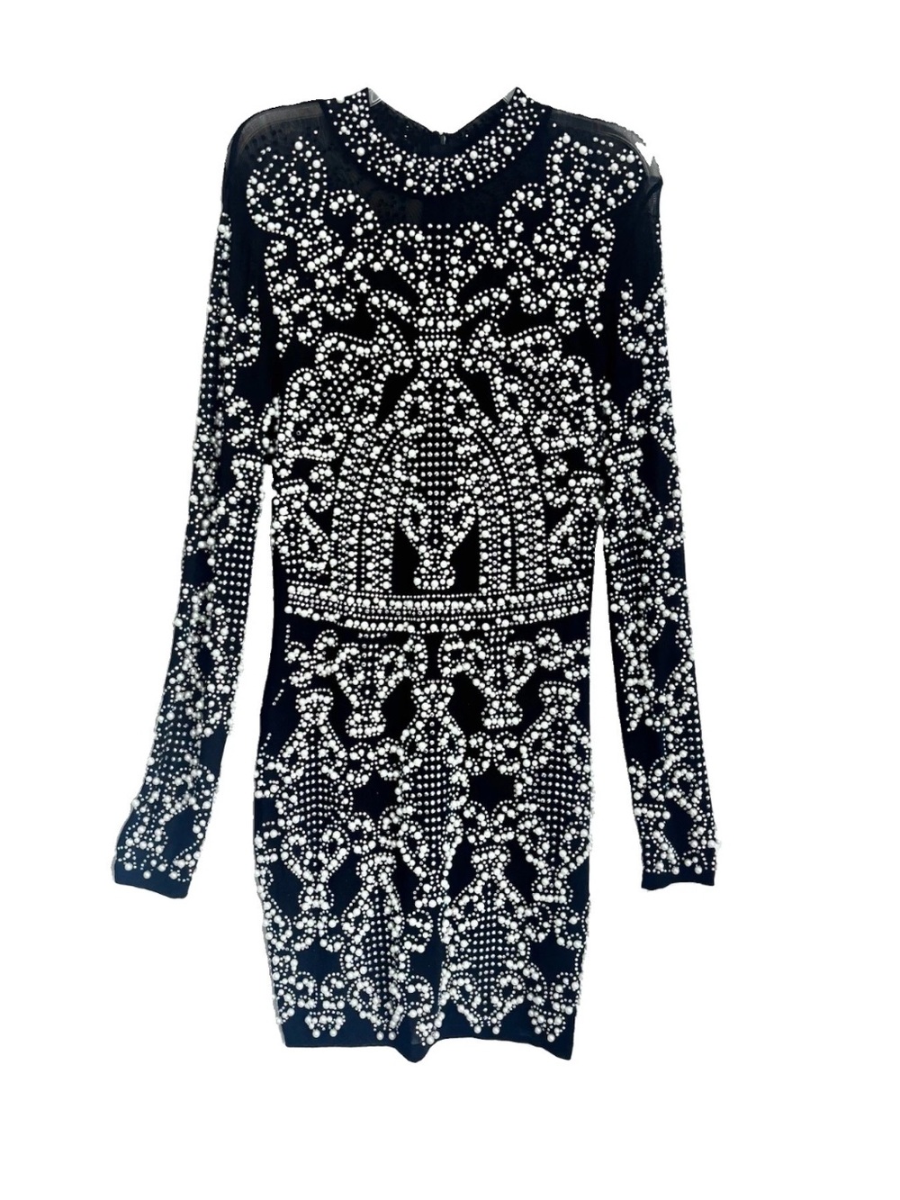 AKIRA One Of A Kind Mesh Pearl Beaded Mini Dress